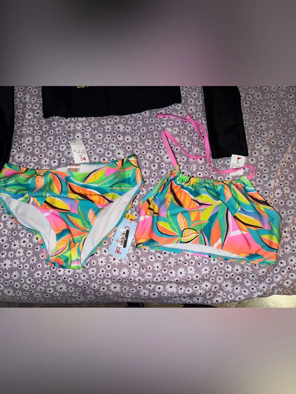 Cat & Jack Girls 3-Piece Tropical Rash Guard Swimsuit Set XL 14 NWT